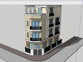 File sketchup mẫu nhà phố 4 tầng 2 mặt tiền 5.5x12.9m