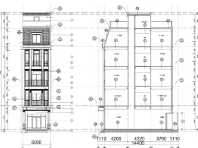 Mẫu bản vẽ kiến trúc nhà phố đẹp 5 tầng thiết kế kích thước 5x12.4m 