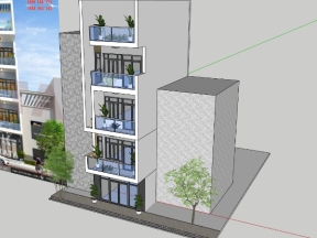 Sketchup mẫu nhà phố 4 tầng 5x10.2m
