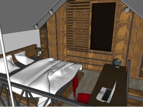 Sketchup thiết kế nội thất phòng ngủ bếp