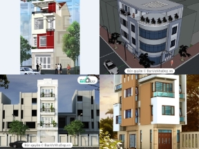 Bộ sưu tập 10 bộ nhà phố 4 tầng chất lượng nhất ( FULL kiến trúc, kết cấu, điện nước, phối cảnh)