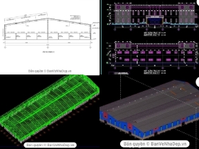 Bộ sưu tập 4 Bản vẽ Autocad nhà xưởng công nghiệp được thiết kế khá chi tiết và đầy đủ các hạng mục kiến trúc và kết cấu