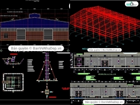 Bộ sưu tập 6 File AutoCAD nhà xưởng công nghiệp, có đầy đủ các bản vẽ kiến trúc, kết cấu