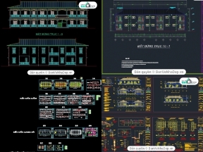 Bộ sưu tập 8 bản vẽ đầy đủ Kiến Trúc, Kết Cấu, Điện Nước trường mầm non đẹp