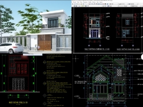 Bộ sưu tập Autocad 8 mẫu bản vẽ nhà phố 2 tầng hiện đại sale 10%