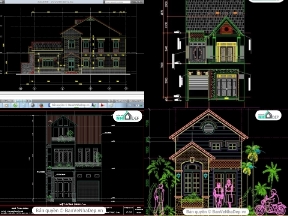 Bộ sưu tập Bộ 10 bản vẽ cad thiết kế nhà phố 2 tầng hiện đại
