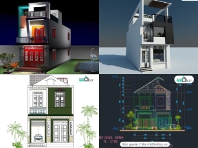 Bộ sưu tập Bộ 10 mẫu bản vẽ cad nhà phố 2 tầng thông dụng nhất