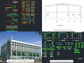 Bộ sưu tập Bộ 4 mẫu bản vẽ chi tiết xây dựng showroom có đầy đủ các hạng mục như kiến trúc, kết cấu