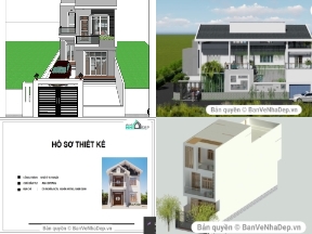 Bộ sưu tập Bộ 5 bản vẽ revit thiết kế nhà phố 2 tầng hiện đại giá chỉ 99k