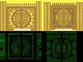 Bộ sưu tập Bộ 5 bản vẽ thiết kế cổng CNC hoa văn họa tiến dơi ngậm đồng tiền