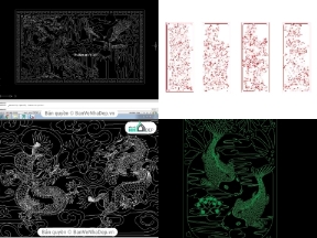 Bộ sưu tập Bộ 5 file cắt CNC họa tiết trang trí phong thủy như rồng, đại bàng,cá chép, tứ quý