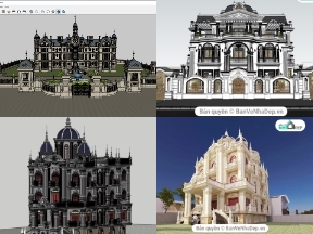 Bộ sưu tập Sketchup bộ 5 mẫu thiết kế dinh thự lâu đài siêu khủng vạn người mê
