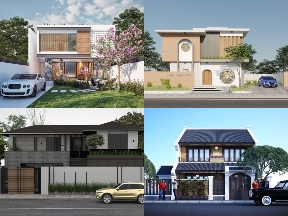 Bộ sưu tập Sketchup dựng 5 mẫu nhà phố 2 tầng thiết kế phong cách trung hoa độc đáo