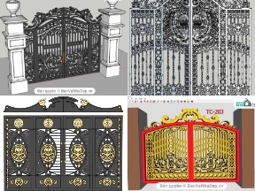 Bộ sưu tập Sketchup dựng 6 mẫu cổng và tứ quý cắt CNC đẹp