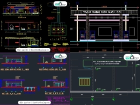 Bộ sưu tập Tổng hợp 4 bản vẽ AutoCAD xây dựng cửa hàng xăng dầu có đầy đủ các hạng mục kiến trúc và kết cấu