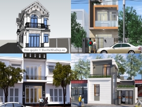 Bộ sưu tập Tổng hợp 9 mẫu thiết kế nhà phố 2 tầng thiết kế đa dạng bằng Autocad + Sketchup