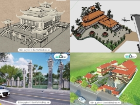 Bộ sưu tập Trọn bộ 8 Model Sketchup đình chùa cực đẹp cực rẻ