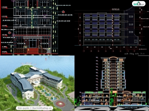 10 bộ bản vẽ autocad thiết kế khác sạn hiện đại