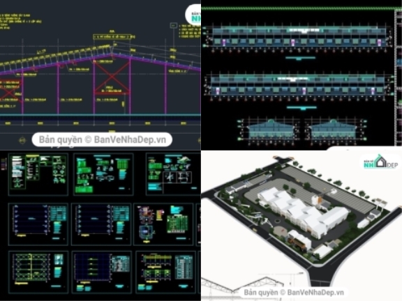 10 file AutoCAD nhà xưởng công nghiệp có đầy đủ bản vẽ thiết kế xây dựng chi tiết hạng mục kiến trúc