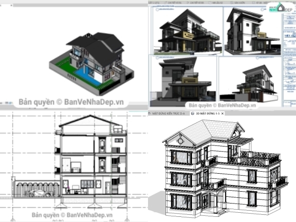 10 Mẫu bản vẽ kĩ thuật thi công biệt thự 3 tầng