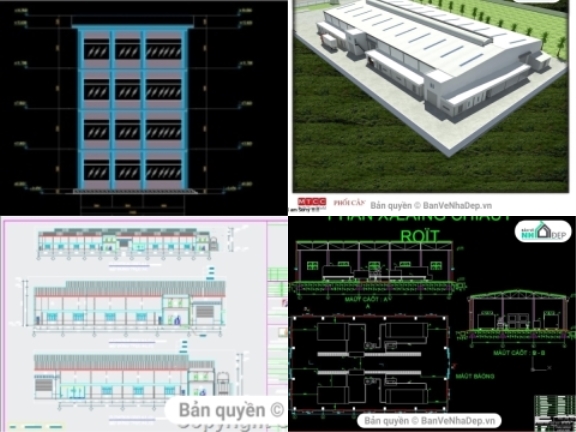 10 mẫu File AutoCAD nhà xưởng công nghiệp có đầy đủ bản vẽ thi công xây dựng phần kết cấu