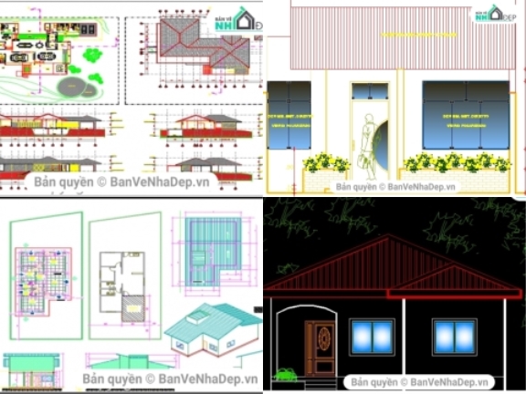 12 bản vẽ Autocad nhà cấp 4 miễn phí chi tiết