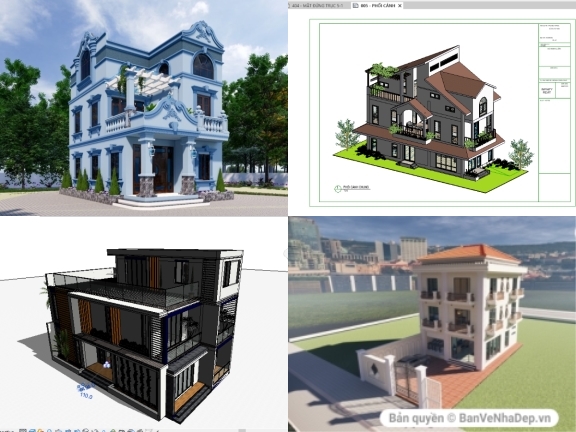 13 bản vẽ REVIT kiến trúc biệt thự 3 tầng