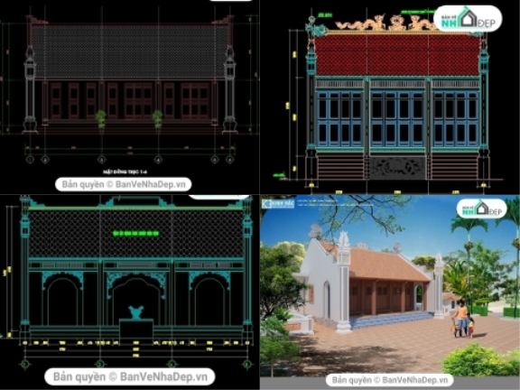 14 Bản vẽ autocad thiết kế nhà thờ miếu công trình tâm linh