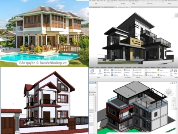 15 Model Sketchup nhà biệt thự 2 tầng được dựng hình và phối cảnh ngoại thất cực kì sang trọng