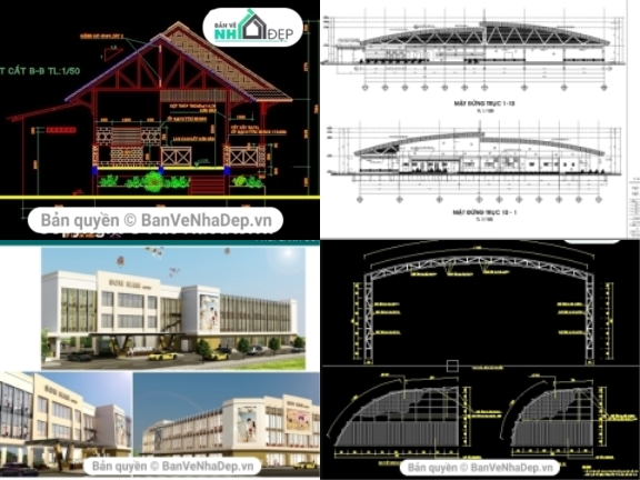 4 bản vẽ AutoCAD nhà hàng có đầy đủ các bản vẽ kiến trúc và kết cấu, rất thích hợp để các bạn lưu lại tham khảo