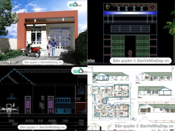 4 Bản vẽ đầy đủ Kiến Trúc, Kết cấu nhà cấp 4 miễn phí chất lượng