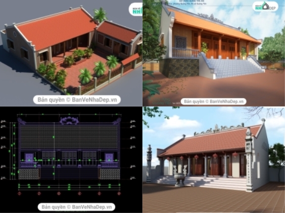 4 bản vẽ Full Kiến Trúc, Kết Cấu nhà thờ họ hot 2020