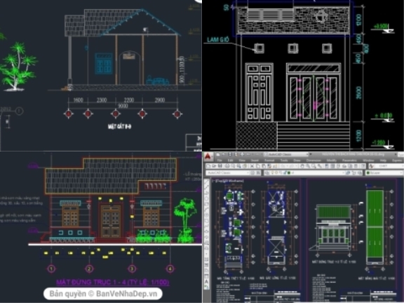 4 Bản Vẽ Full KT, KC Nhà Phố 1 Tầng Hot Nhất 2019