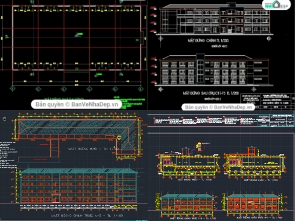 5 bản vẽ Autocad trường trung học cơ sở miễn phí