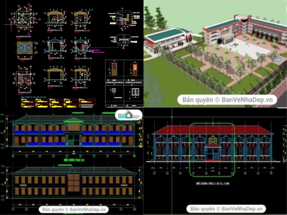 5 bản vẽ Autocad trường trung học cơ sở mới 2020