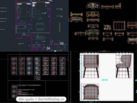 5 bản vẽ CAD bộ nội thất tân cổ điển