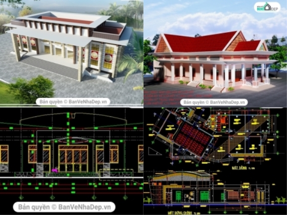 5 bản vẽ đầy đủ Kiến Trúc, Kết Cấu, Điện Nước nhà văn hóa hot 2020