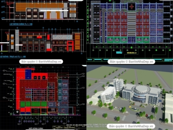 5 bản vẽ full kiến trúc, kết cấu, điện nước bệnh viện