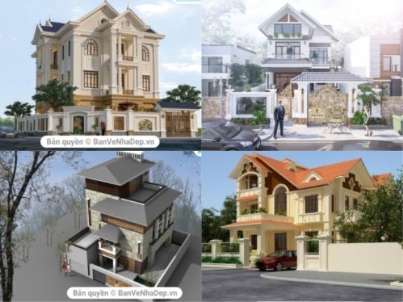 5 Hồ sơ thiết kế thi công biệt thự 3 tầng 99 File CAD, 3DMAX