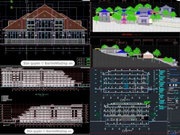 5 mẫu bản vẽ autocad thiết kế khách sạn đầy đủ kiến trúc, kếu cấu