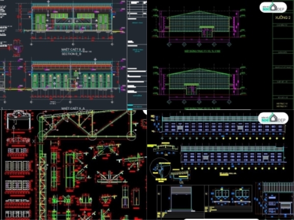 5 mẫu nhà xưởng công nghiệp được thực hiện trên phần mềm autocad được bạn đọc tham khảo nhiều