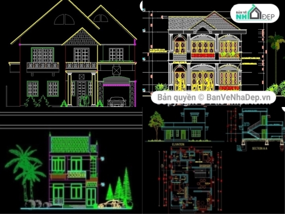 6 mẫu bản vẽ thiết kế nhà phố 2 tầng hiện đại miễn phí