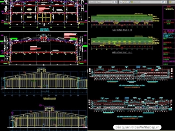 6 mẫu nhà xưởng công nghiệp được xây dựng trên phần mềm AutoCAD có đầy đủ các bản vẽ chi tiết xây dựng cho hạng mục kết cấu