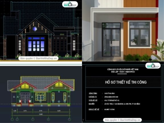7 bản vẽ Autocad nhà cấp 4 đồng giá 30k