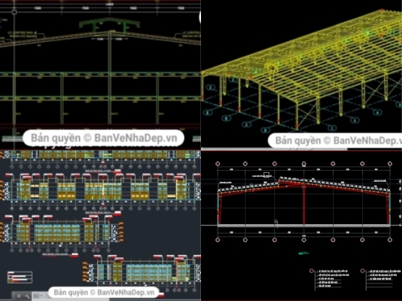 7 File AutoCAD Nhà Xưởng công nghiệp có đầy đủ bản vẽ kết cấu, các bạn tải về là có thể sử dụng được ngay