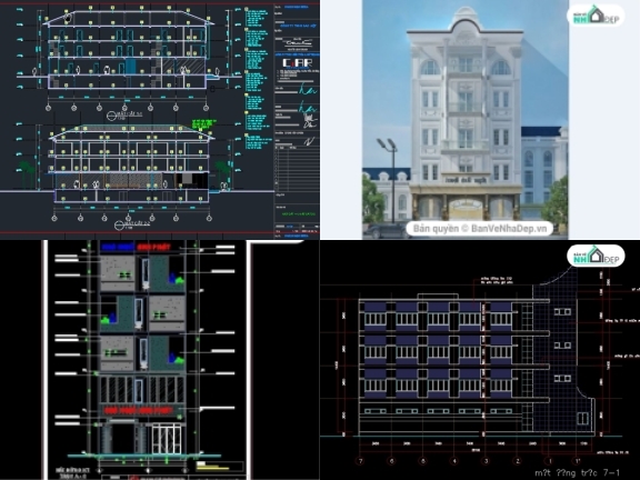7 mẫu bản vẽ thiết kế khách sạn thấp tầng đa dạng gồm kiến trúc, kết cấu