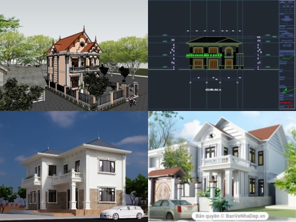 7 mẫu Sketchup nhà biệt thự 2 tầng phối cảnh ngoại thất theo kiến trúc tân cổ cực kì đẹp mắt