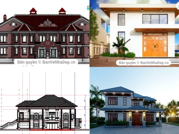 7 Model Revit nhà biệt thự 2 tầng dựng hình, và phối cảnh ngoại thất cực kì sang trọng