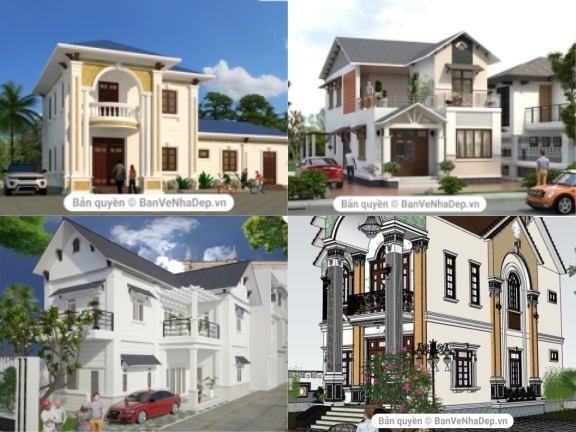 9 File Sketchup nhà biệt thự 2 tầng phối cảnh ngoại thất cực kì đẳng cấp theo phong cách hiện đại