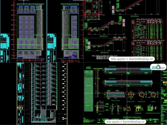 9 mẫu bản vẽ autocad đầy đủ kiến trúc, kết cấu thiết khác sạn cao tầng